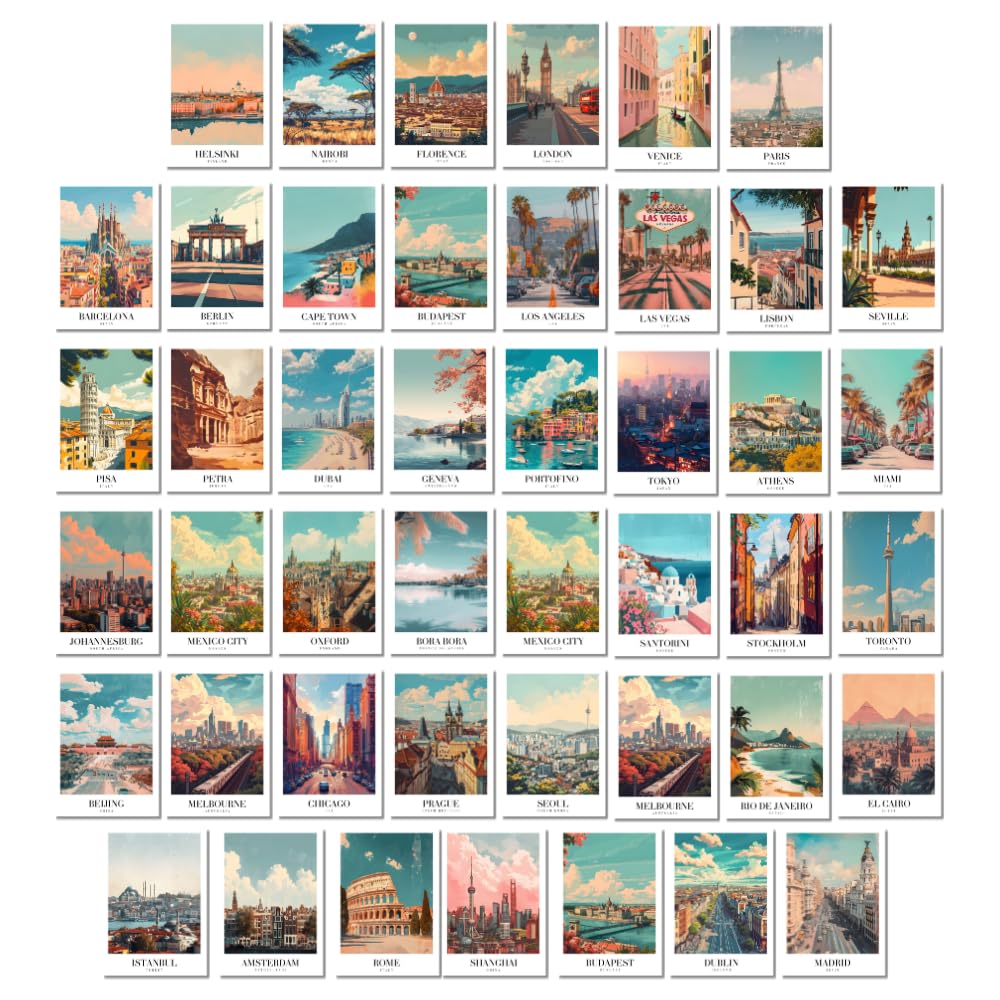 Travel Collage Kit Poster – Set of 45 Vintage World City Prints